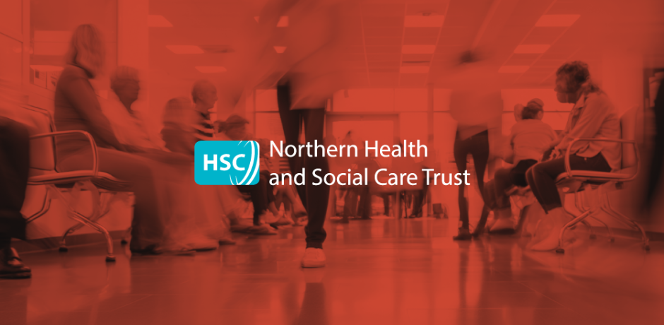Image shows a hospital scene with red filter over it. The Northern Trust logo is in the centre.