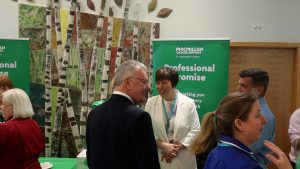 Health Minister Mike Nesbitt talks to staff in the Macmillan Unit.