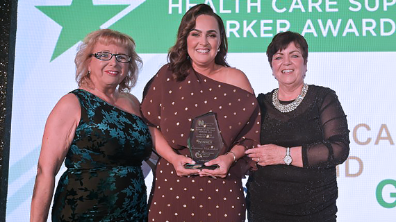 Grainne McCusker, winner of the Healthcare Support Worker Award, pictured with Carol Cousins and Rita Devlin