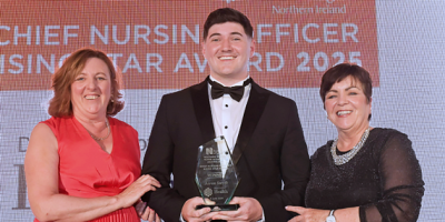 Learning Disabilities Nurse Aaron Smyth who received the Chief Nursing Officer Rising Star Award with Maria McIlgorm and Rita Devlin.