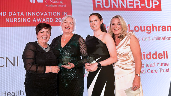 Maria Loughran and Caroline Riddell, runners-up in the Digital Innovation and Data award, pictured with Rita Devlin (left) and Claire Buchner (right).