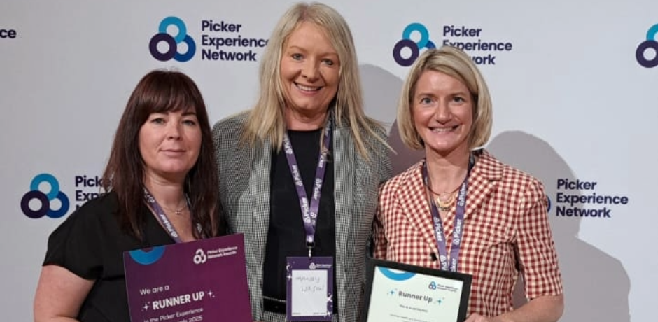 Sabrina Lynn, Northern Health and Social Care Trust Health and Wellbeing Locality Lead, Mandy Wilson, Age NI’s Head of Wellbeing Services and Claire Ramsey, Northern Health and Social Care Trust Health & Wellbeing Manager, at the 2025 Patient Experience Network (PEN) Awards.