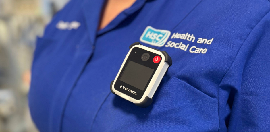 Photograph of body worn camera attached to Nurse uniform.