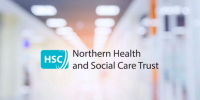 Health and Social Care setting in the background and Northern Health and Social Care Trust logo In foreground.