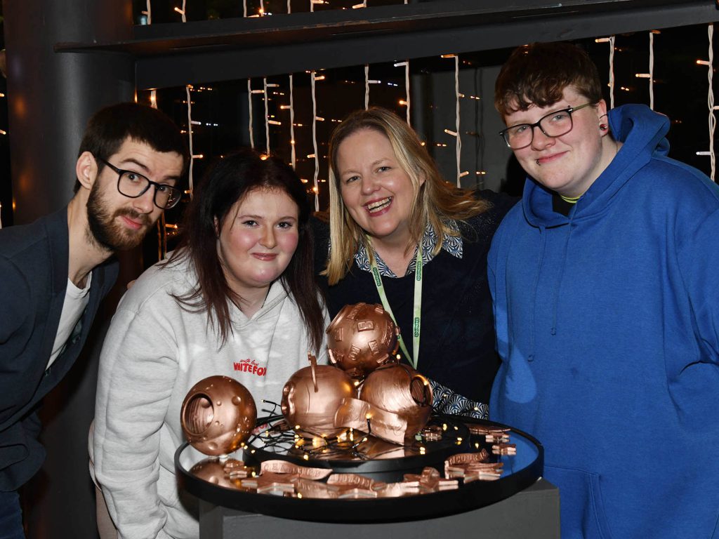 Pictured left – right, Alex Cowan (VOYPIC), Grace Wylie, Lorna Noble (Barnardo’s) and Rowan McMahon.