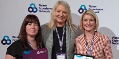 Sabrina Lynn, Northern Health and Social Care Trust Health and Wellbeing Locality Lead, Mandy Wilson, Age NI’s Head of Wellbeing Services and Claire Ramsey, Northern Health and Social Care Trust Health & Wellbeing Manager, at the 2025 Patient Experience Network (PEN) Awards.