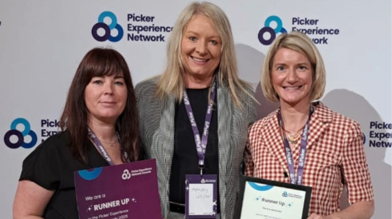 Sabrina Lynn, Northern Health and Social Care Trust Health and Wellbeing Locality Lead, Mandy Wilson, Age NI’s Head of Wellbeing Services and Claire Ramsey, Northern Health and Social Care Trust Health & Wellbeing Manager, at the 2025 Patient Experience Network (PEN) Awards.