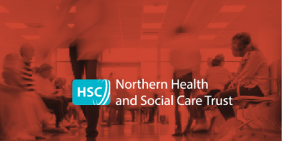 Health care staff in background and Northern Trust logo in foreground.