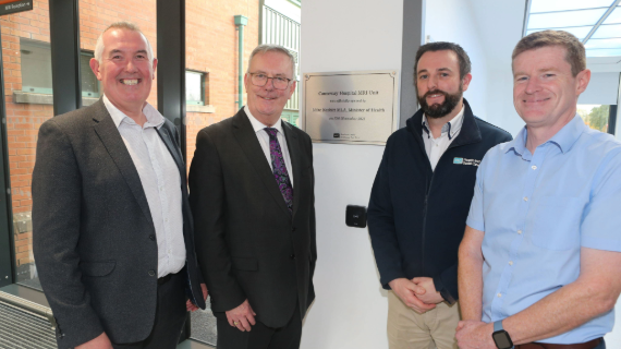Paddy Graffin, Director of Infrastructure; Health Minister Mike Nesbitt; Kevin McDevitt, Project Manager and Jonathan McMullan, Head of Projects & Compliance