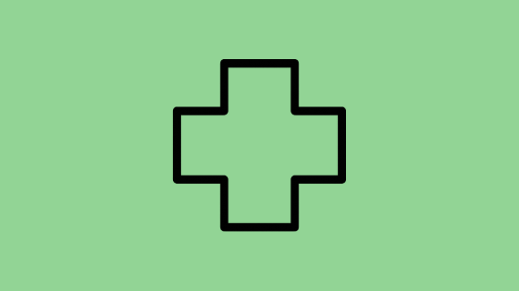 A black outline of a medical cross on a green background.