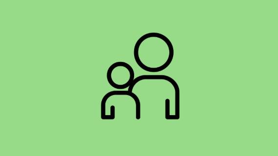 A small figure and an adult-like figure in black outline on green background.